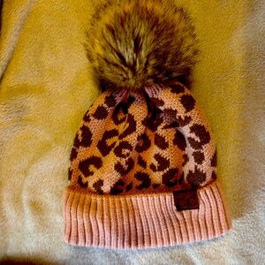 C.C pink and brown animal print beenie